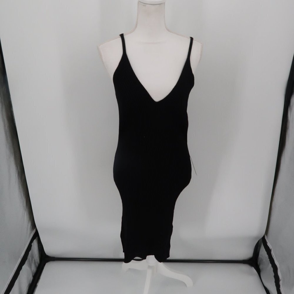 Nordstrom Brand Black Spaghetti Strap Ribbed Sweater Style Dress Size XL NWT